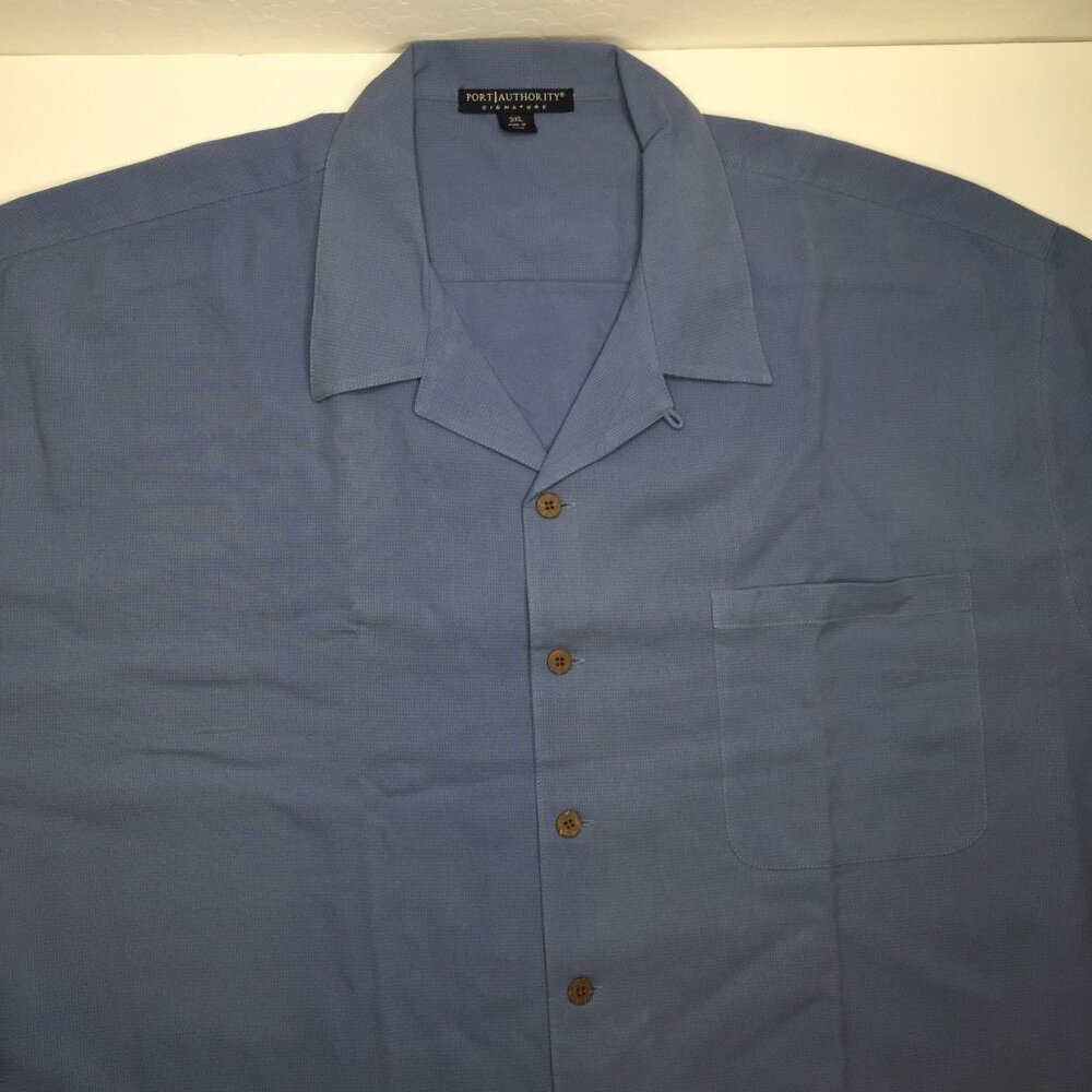 Port Authority Island Series Mens Blue Silk Blend Camp Shirt Coconut Button 3XL